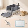 Stainless Steel Sifting Litter Box for Pine Pellets, Large Metal Litter Box with Sifter Tray, Metal Scoop, 10 Pee Pads